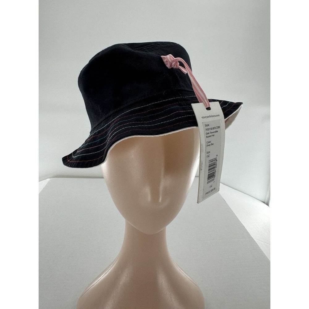 Vineyard Vines Girls Reversible Bucket Hat Deep Bay One Size Rainbow Stitching‌